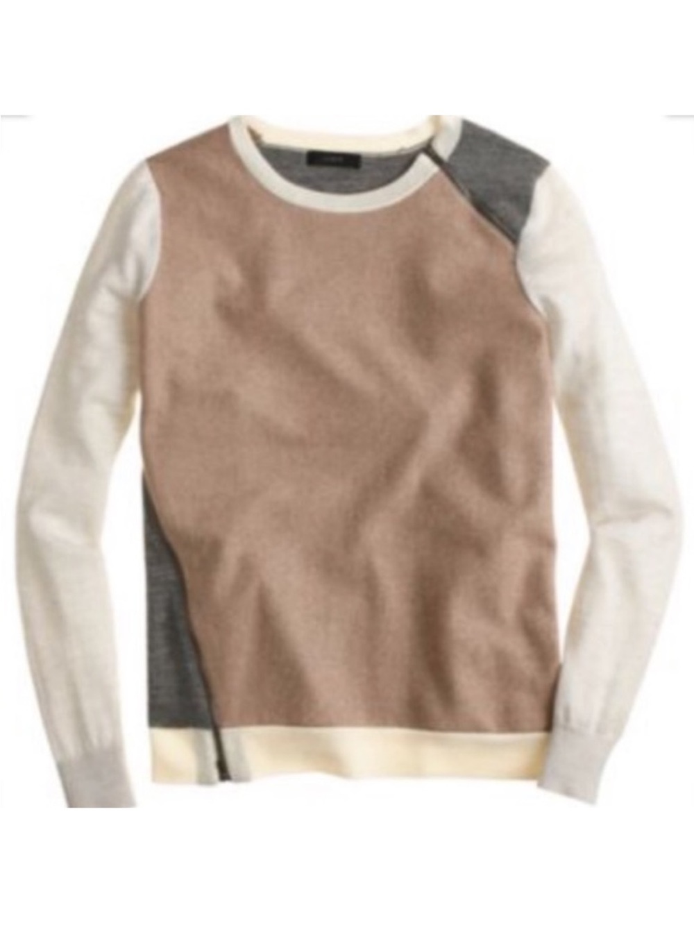J. Crew Cream and Gray Ribbed Crewneck Sweater